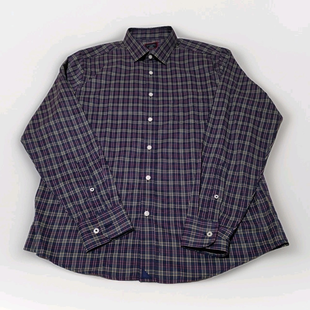 UNTUCKit Talty Performance Shirt Mens L Slim Fit Check‎ Blue Polyester Non-Iron